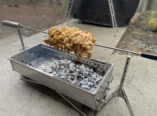 Miniatura 9 de Asador eléctrico portátil – Asador de asador de barbacoa de acero inoxidable, altura y velocidad ajustables, cocina al aire libre para campamento