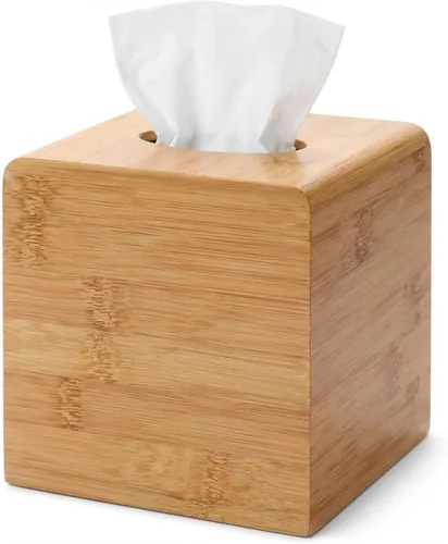 Miniatura 2 de Performore Funda cuadrada de bambú para caja de pañuelos, elegante soporte de papel facial de madera resistente al agua para baño, escritorio