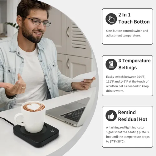 Miniatura 4 de Calentador de taza de café, calentador inteligente de tazas para escritorio, 3 controles de temperatura y apagado automático, calentador eléctrico