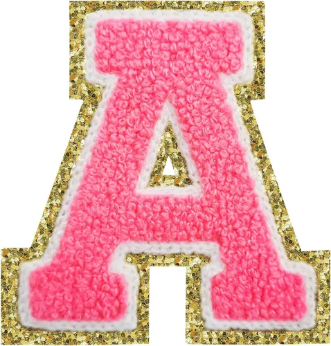 Miniatura 64 de SPRT - Parches de letras de chenilla universitaria con purpurina, parche de letras blancas para planchar con letras del alfabeto para disfraz