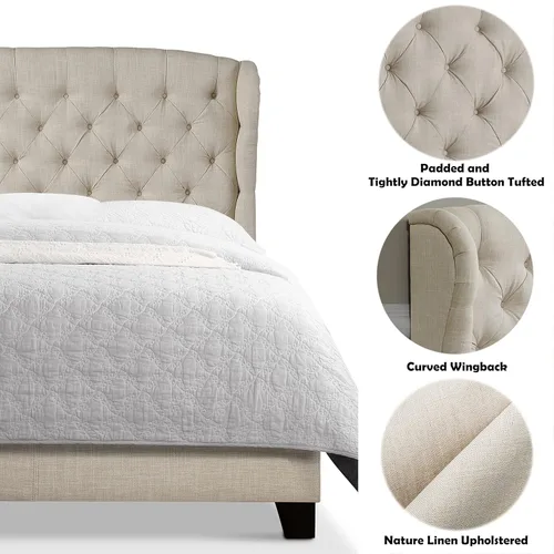 Miniatura 2 de Rosevera Issac - Cama con cabecera ajustable de diseño distintivo y marco de cama acolchado con botones, tamaño King, beige clásico Gris clásico