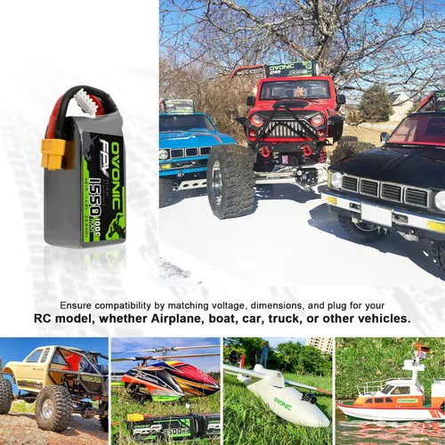Miniatura 5 de OVONIC 4s Lipo Battery 100C 1550mAh 14.8V Lipo Batería con conector XT60 para RC FPV Racing Drone Quadcopter (2 paquetes)