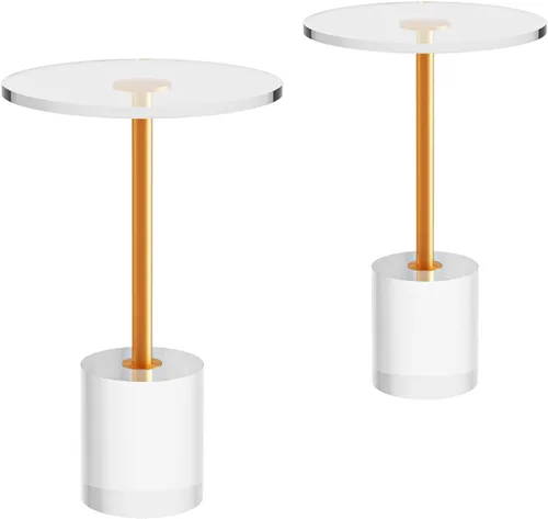Miniatura 12 de Mesa auxiliar de acrílico transparente, mesa auxiliar gruesa con metal de latón cepillado, mesita de noche transparente, mesas de bebidas, mesita
