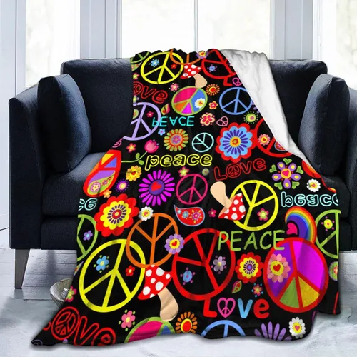 Divertida y colorida manta hippie de paz y amor, mantas suaves de franela manta para cama acogedora y ligera de felpa regalos para mujeres, hombres,