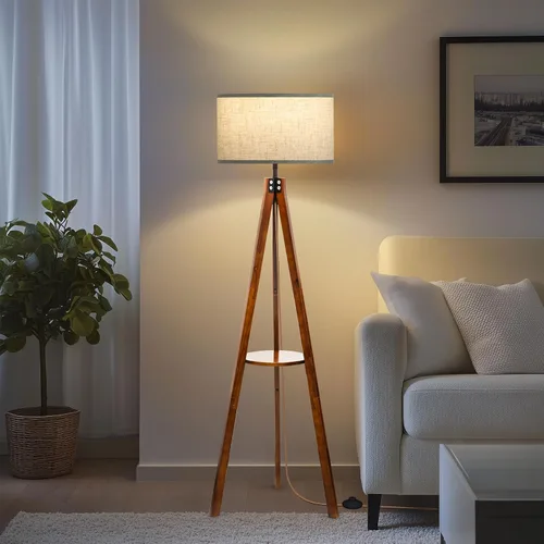 Miniatura 10 de EOEYYOYB Lámparas de pie para sala de estar, lámpara de pie moderna con estante, bombilla LED de 3 temperaturas de color, lámparas altas con Madera