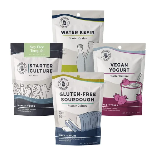 Cultures for Health Paquete "sin preocupaciones" | Entrantes para masa madre sin gluten, yogur vegano, kéfer de agua y tempeh sin soja |