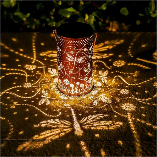 Miniatura 8 de Paquete de 2 linternas solares colgantes de abejas al aire libre, impermeables, luces LED solares de metal, linternas decorativas para jardín