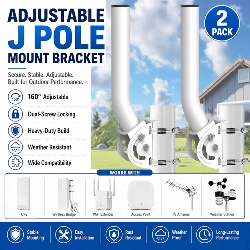 Miniatura 2 de Soporte de puente inalámbrico, soporte de montaje de antena de poste en J ajustable de 12 pulgadas en 160°, kit de montaje en pared o poste de 1.38