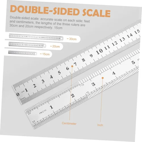 Miniatura 2 de 3 reglas de acero inoxidable de doble cara, herramientas de medición engrosadas para ingeniería de carpintería y plata