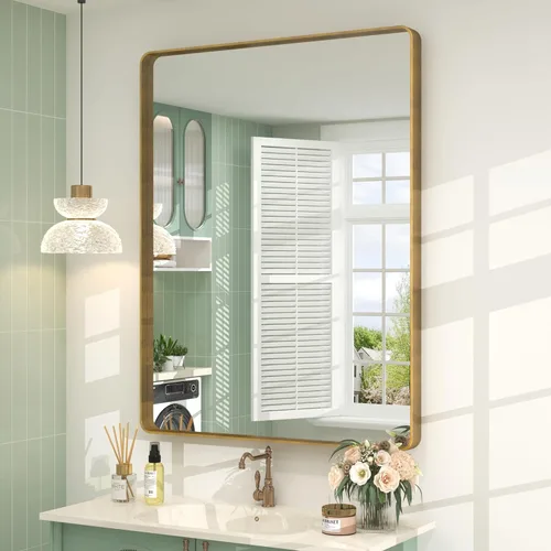 Miniatura 33 de Paquete de 2 espejos de baño con marco de metal negro de 22 x 30 pulgadas, espejo rectangular redondeado negro mate, antioxidante, se cuelga