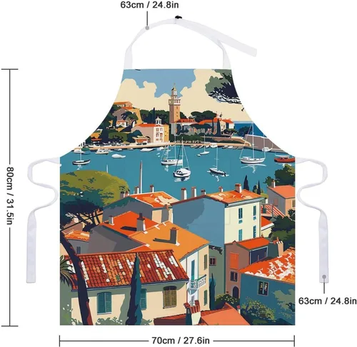 Miniatura 2 de MUSM Apron for Adults - 27.6 X 31.5 Inch, Heavy-Duty Polyester Aprons with Two Large Pockets, Waterproof Sea Scenery Pictures Kitchen Apron for