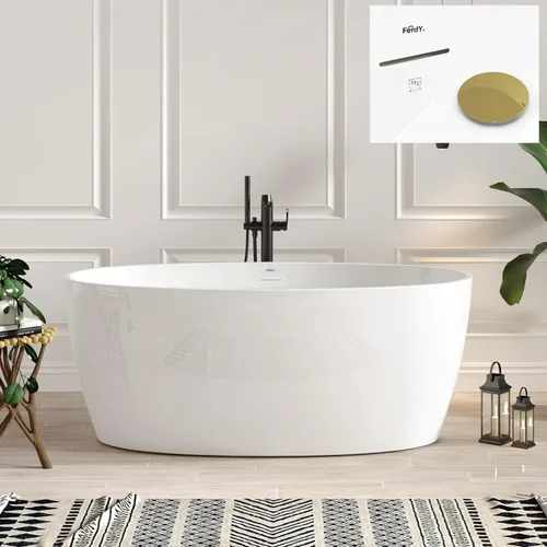 Miniatura 28 de FerdY Tahiti - Bañera independiente de 67" con forma ovalada elegante, bañera aislada de doble pared brillante con color blanco, con centro