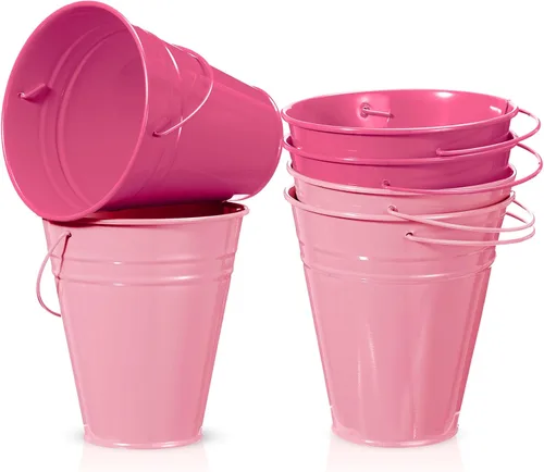 Miniatura 12 de Sadnyy Paquete de 6 cubos pequeños de metal negro galvanizado con asa de 5 pulgadas, mini cubos de metal 2026 para fiesta de graduación 2026, centro