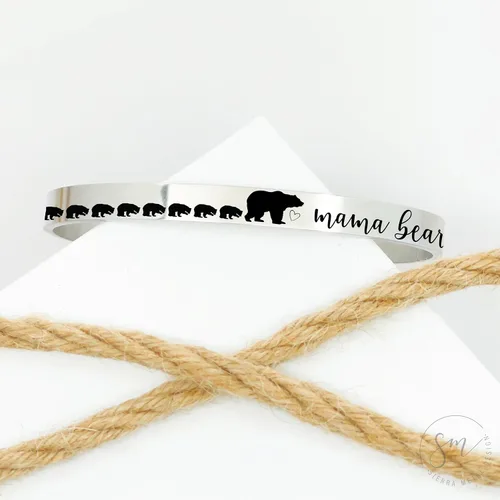 Miniatura 4 de Mama Bear Cuff Mama Bear Bracelet Gift For Mama Bear with Cubs Gift Valentines Day Gift Gift Birthday Personalized Amount of Cubs Mom Gift