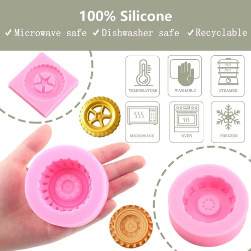 Miniatura 4 de Zixiang Molde redondo 3D para fondant, molde de silicona con forma de rueda de camión para decoración de pasteles, decoración de cupcakes, arcilla