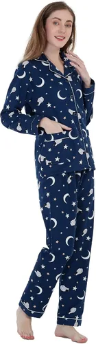 Miniatura 4 de GLOBAL Conjunto de pijama de franela para mujer, 100% algodón, pijama de manga larga con botones, ropa de descanso cálida