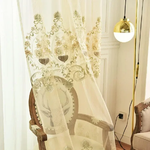 Cortinas traslúcidas bordadas elegantes y clásicas europeas, para tratamiento de ventana, bolsillo para barra de cortina básicas, cortinas fábicas