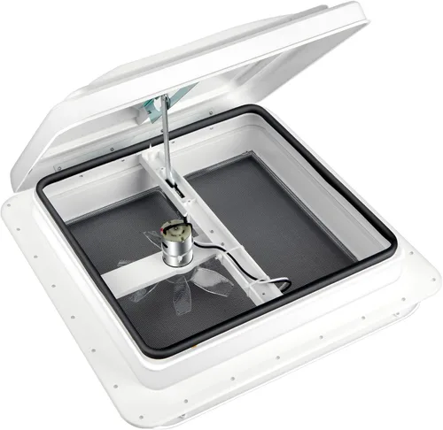 Miniatura 9 de Kit de ventilador reversible Livpow para techo de RV de 12V, 35.6 cm x 35.6 cm, tapa manual de elevación negra