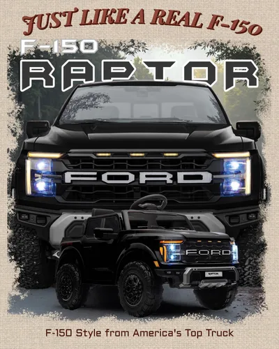 Miniatura 2 de First Ride On Ford F-150 Raptor con Licencia de 12V - Juguete de Montar para Niños, Camioneta de Montar con Control Remoto para Padres, Auto Negro