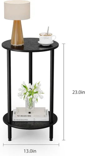 Miniatura 2 de Mesa auxiliar redonda pequeña, mesa auxiliar redonda negra, acento moderno de 2 niveles, mesa de noche para sala de estar, color negro
