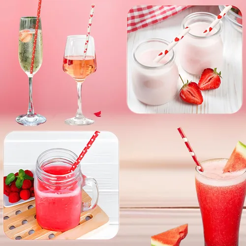 Miniatura 4 de 200 popotes de papel de corazón rojo, pajitas desechables para boda, fiesta de cumpleaños, suministros decorativos, 4 estilos