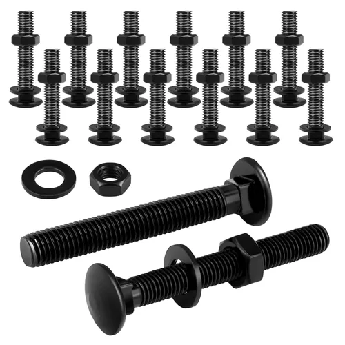 Miniatura 13 de Zonon Juego de 12 pernos de carro de 1/2 x 4 pulgadas, negro galvanizado, incluye arandelas resistentes a la corrosión y tuercas para accesorios