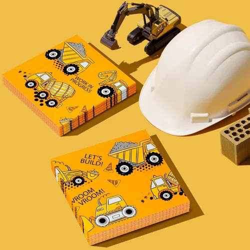 Miniatura 4 de DYLIVeS Servilletas de fiesta con temática de construcción, servilletas de fiesta de cóctel, servilletas de papel desechables de tractor amarillo