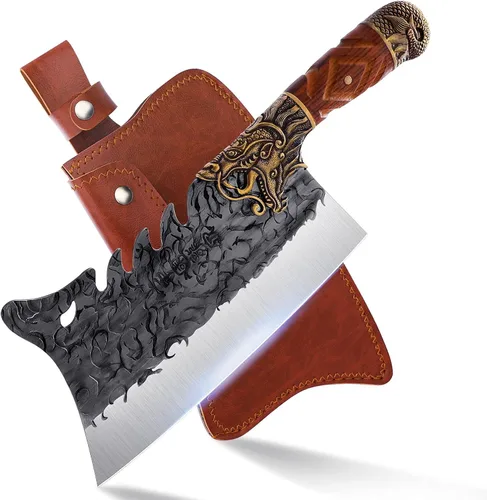 Miniatura 8 de ROCOCO Cuchillo de corte de huesos, cuchillo de carnicero de hueso de carne forjada a mano, hacha de cortar, idea de regalo de Acción de Gracias