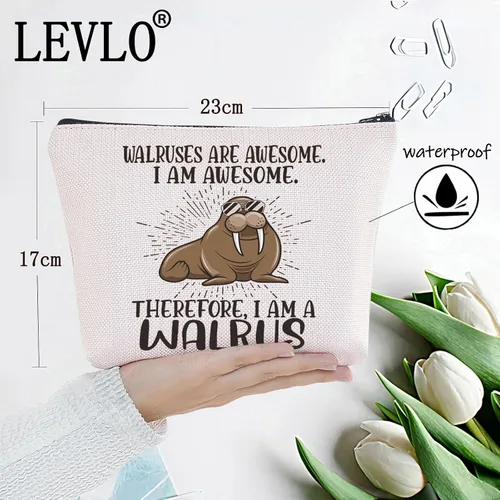 Miniatura 2 de LEVLO Bolsa de maquillaje cosmético de morsa para amantes de las morsas regalo Las morsas son impresionantes bolsa de maquillaje con cremallera