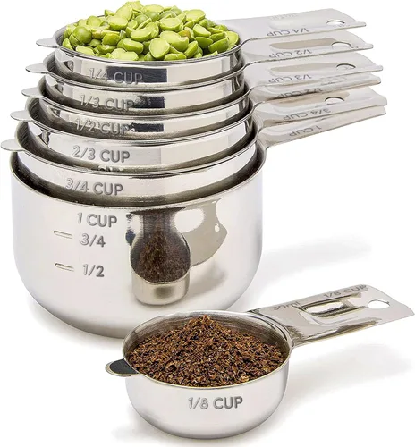 Simply Gourmet Juego de 7 tazas medidoras, apilables, acero inoxidable 304 de alta calidad, accesorios de cocina para medir ingredientes líquidos y