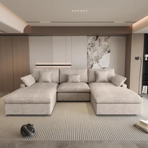 Miniatura 19 de WJShome Sofá Seccional Cloud Couch de 83 pulgadas para sala de estar, sofá seccional modular relleno de plumón, sofás en forma de L con otomana