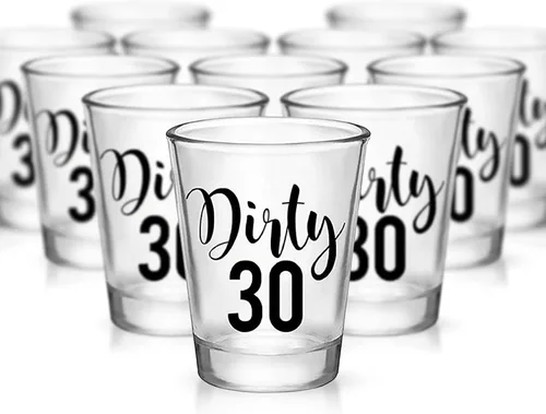 Your Dream Party Shop Dirty 30 vasos de chupito reutilizables para cumpleaños de 30 años, juego de 12, 1.75 onzas, perfectos para decoraciones de 12