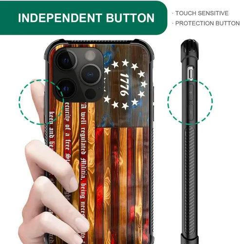 Miniatura 4 de Funda compatible con iPhone 14, fundas para mujeres y niñas, Betsy Ross 13 estrellas de madera con bandera estadounidense con 1776 Betsy Ross 13