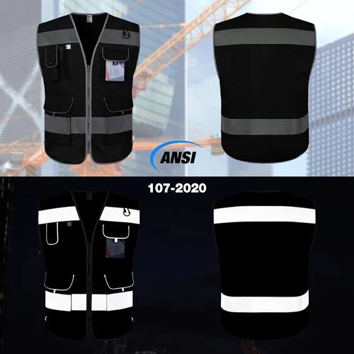Miniatura 2 de TCCFCCT Chaleco de alta visibilidad, de seguridad reflectante para trabajo con 9 bolsillos para hombres y mujeres, chaleco de construcción con tiras