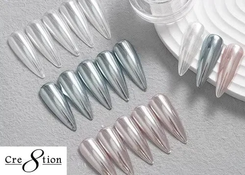 Miniatura 6 de Cre8tion - Polvo mágico de uñas cromado y perla blanca para arte de uñas, purpurina cromada en polvo brillante, uso profesional en salones