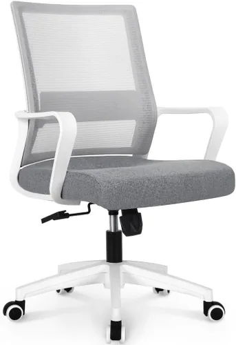 Miniatura 8 de NEO CHAIR Silla de oficina para juegos y computadora de escritorio ergonómica de malla con respaldo medio, soporte lumbar, ruedas, cómoda, Gris