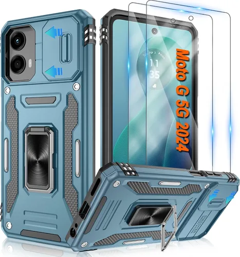 Miniatura 46 de Atump Funda para Motorola Moto G Play 2024 (4G) con [paquete de 2] protector de pantalla HD y cubierta para cámara deslizante, soporte de anillo