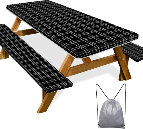 Miniatura 26 de Funda de mesa de picnic con fundas para bancos Esenciales de camping Mantel de picnic impermeable y a prueba de viento con bolsa de cordón, funda