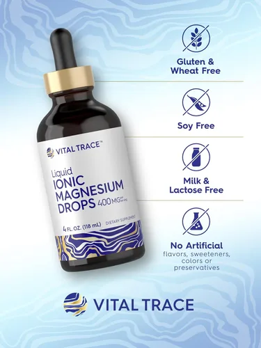 Miniatura 5 de Carlyle Vital Trace Complejo líquido de magnesio iónico 400 mg 4 onzas líquidas Gotas vegetarianas Suplemento sin OMG y sin gluten por