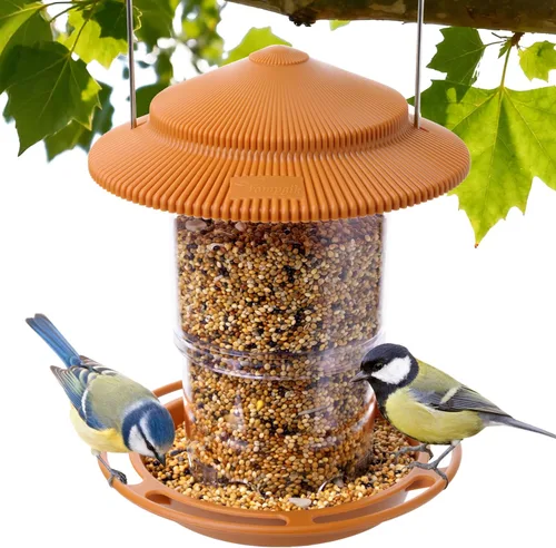 Comedero retráctil para pájaros al aire libre, colgador de metal, resistente a la lluvia y a prueba de fugas, color terracota, paquete de 1