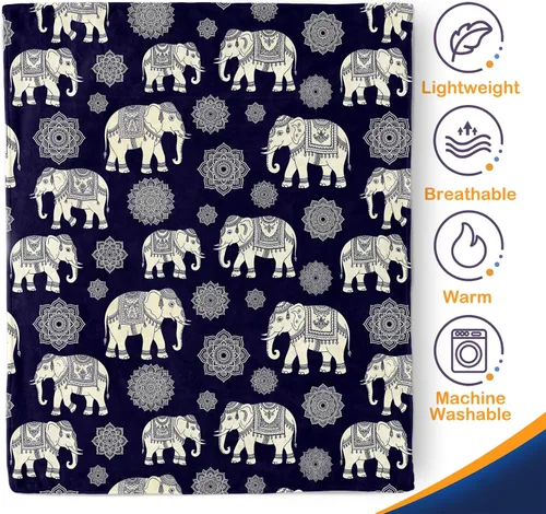 Miniatura 5 de Aimego Elephant Blanket Throw 50"x60" Boho Mandala Pattern Decorative Blanket Soft Lightweight Cozy Throw for Couch Sofa Bed Living Room Cultural