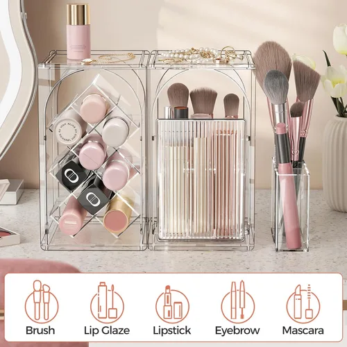 Miniatura 4 de INVSSENE Organizador de maquillaje apilable, almacenamiento de perfume para cuidado de la piel, lápiz labial cosmético, máscara facial, paletas