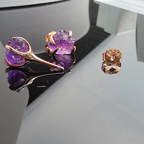 Miniatura 57 de Aretes de piedra preciosa natural en bruto con oro rosa sobre plata de ley 925, 6 a 0.276 in, regalo de piedra de nacimiento de calidad genuina