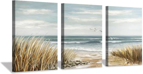 Miniatura 15 de Hardy Gallery Arte de Lienzo de Pared de Playa Costera: Obra de Arte de Sendero a la Orilla Pintura sobre Lienzo para Oficina o Dormitorio