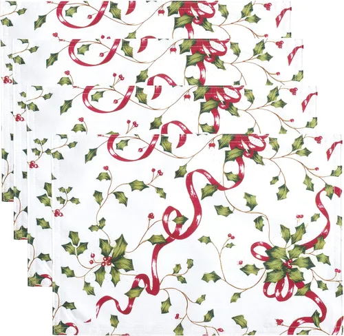 Fennco Styles Holiday Holly Collection - Juego de 4 manteles individuales clásicos de 13 x 19 pulgadas, juego de 4 manteles individuales multicolor