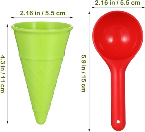 Miniatura 6 de Toyvian Juego de 6 cucharas de cono de helado para niños, juguetes de playa de plástico, conos de helado de arena y cuchara, juego al aire libre