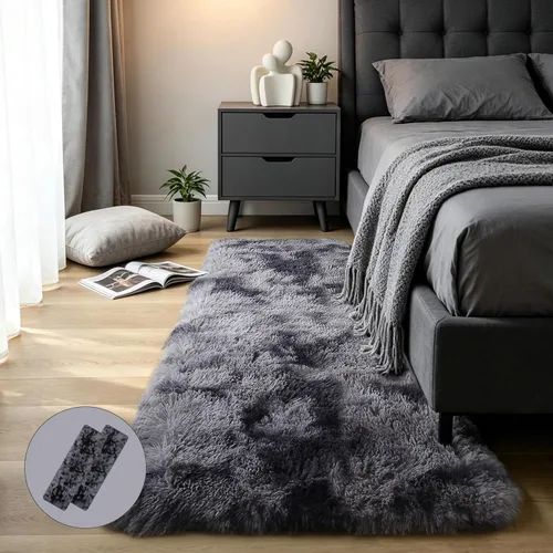Miniatura 44 de KICHOWUA - Tapete grueso y esponjoso de 3 x 5 pies, color negro, ultrasuave, lavable, antideslizante, acogedor y peludo, para sala, dormitorio