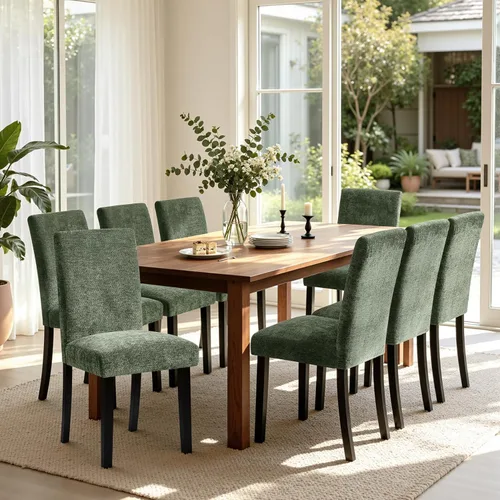 Miniatura 44 de CHUN YI Juego de 4 sillas de comedor tapizadas de piel sintética con ribete de cabeza de clavo y patas de madera, sillas laterales Parsons modernas