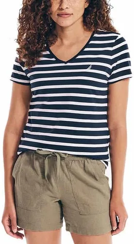 Nautica Camiseta con logotipo para mujer, color azul, talla M