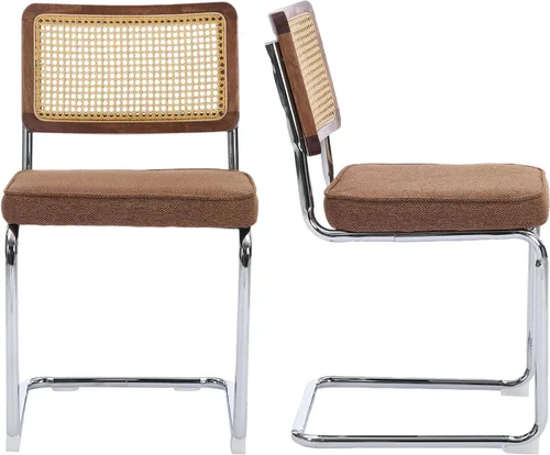 Miniatura 20 de ODUSE-DAILY Black Modern Rattan Dining Chairs Set of 4, Linen Fabric Upholstered Kitchen & Dining Room Chairs Set of 4, Sillas de Comedor, Cane
